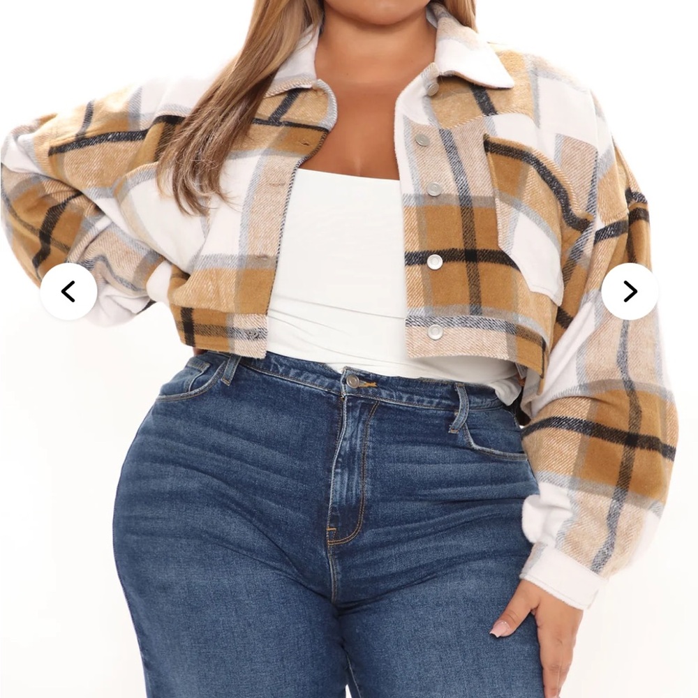 Fashion Nova Plaid Jacket in Tan and White